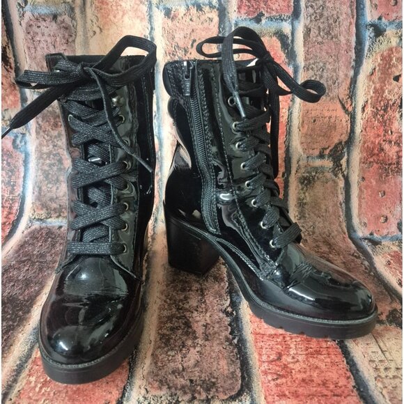 Flexi Boots Womens 7 Bootie Lace Up Side Zip High Block Heel Witchy Goth MINT - Picture 1 of 12